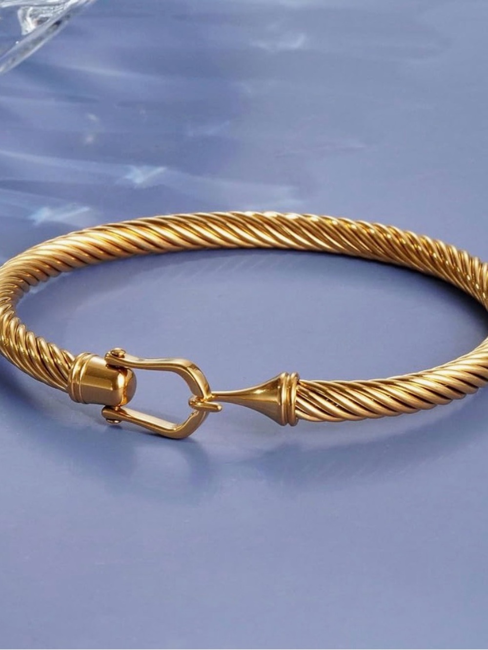 Gold Twisted Cable Hook Bangle Bracelet - Elegant Womens Jewelry